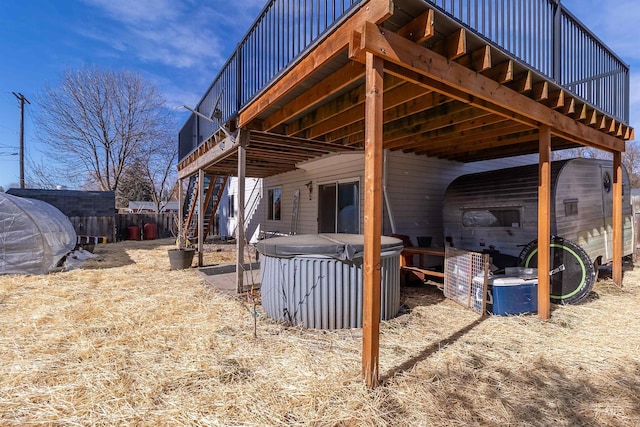 view of patio featuring a hot tub