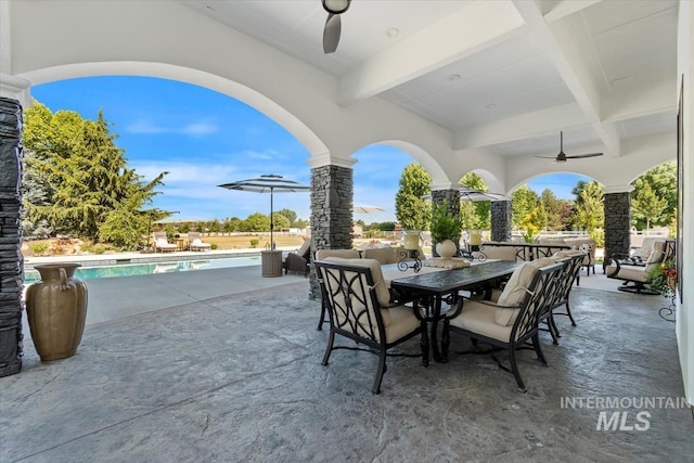 view of patio with ceiling fan