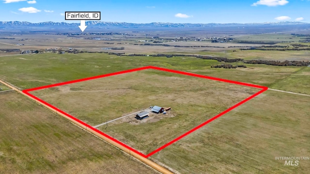 269 N 100 E, Fairfield, ID 83327 - overview of rural landscape with property boundaries highlighted and a mountain backdrop
