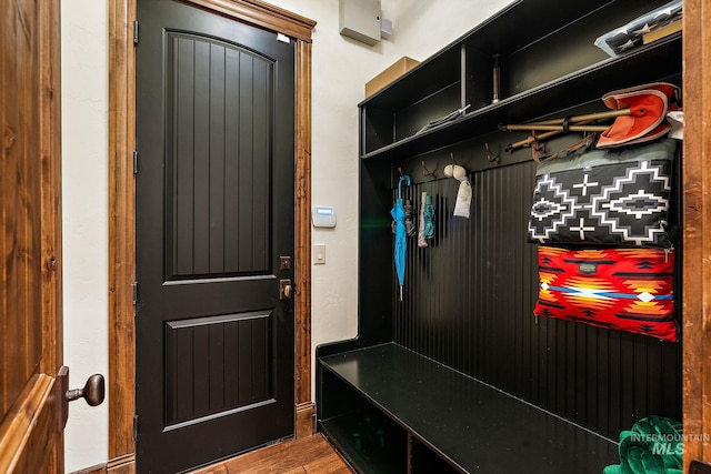 mudroom with hardwood / wood-style floors