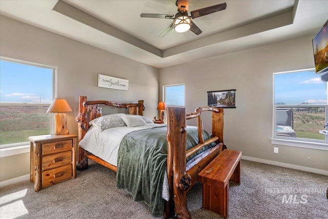 628 Pioneer Mountain Loop, Jerome, ID 83338 - bedroom with a raised ceiling, light carpet, baseboards, and a ceiling fan