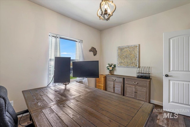 628 Pioneer Mountain Loop, Jerome, ID 83338 - office space with a chandelier, wood finished floors, and baseboards