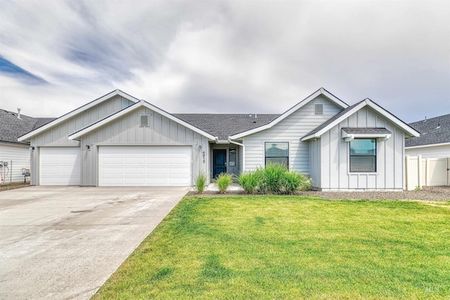 4913 Endicott Dr, Caldwell, ID 83605 - ranch-style house with board and batten siding, an attached garage, concrete driveway, and roof with shingles