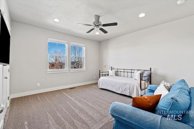 bedroom featuring carpet floors and ceiling fan