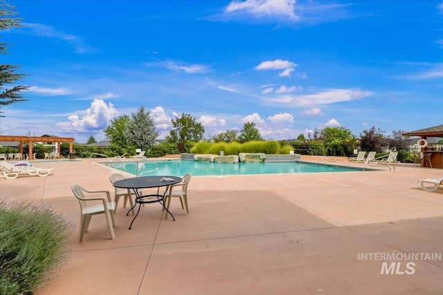 view of swimming pool featuring a patio