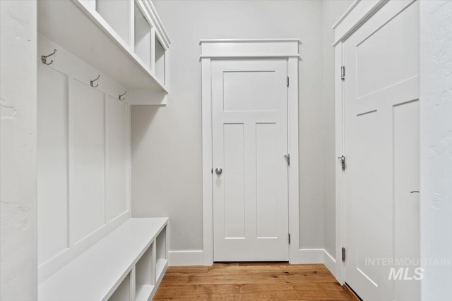 mudroom featuring wood-type flooring