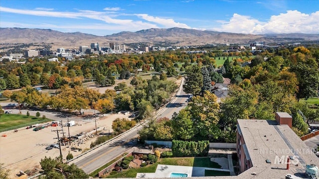 aerial view with a mountain view