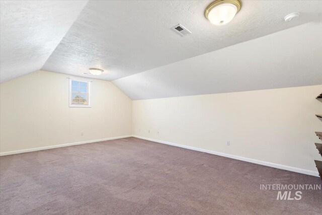 3314 S Raintree, Nampa, ID 83669 - additional living space with a textured ceiling, lofted ceiling, and carpet
