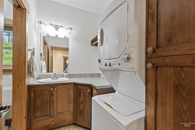 1649 Bear Trl, Donnelly, ID 83615 - bathroom featuring estacked washer and dryer and vanity