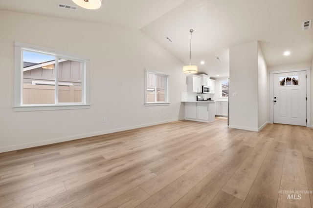 unfurnished living room featuring light hardwood / wood-style flooring and a healthy amount of sunlight