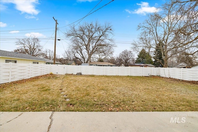 view of yard with a fenced backyard