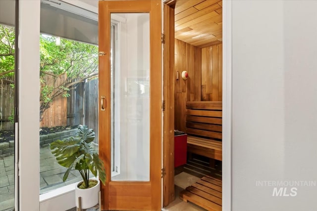 view of sauna