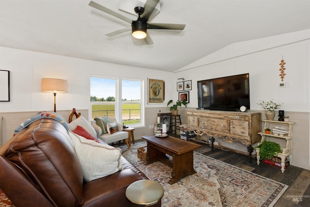 5950 Elmore Rd, New Plymouth, ID 83655 - living room with wood finished floors, lofted ceiling, and a ceiling fan