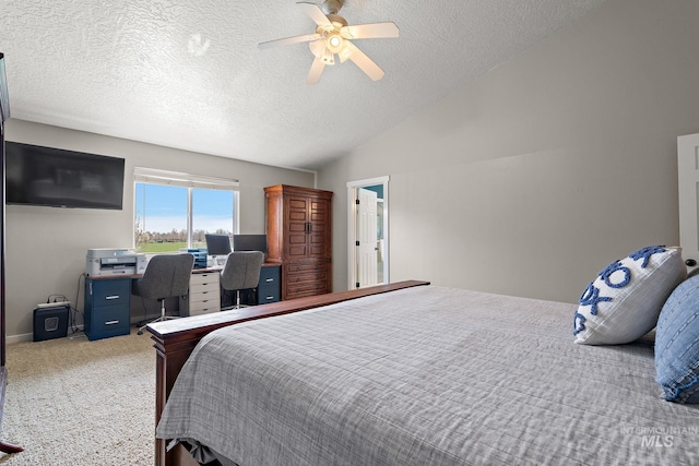 2801 W Lost Rpds, Meridian, ID 83646 - bedroom with ceiling fan, carpet flooring, vaulted ceiling, and a textured ceiling