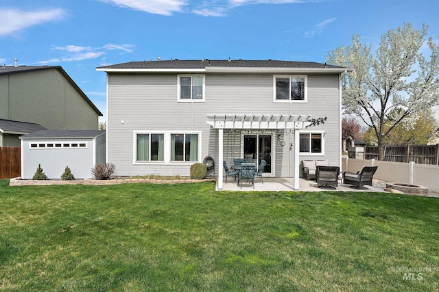 2801 W Lost Rpds, Meridian, ID 83646 - back of house with a pergola, a patio, fence, and an outbuilding