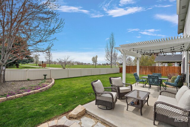 2801 W Lost Rpds, Meridian, ID 83646 - view of yard with a fenced backyard, outdoor lounge area, a patio, and a pergola