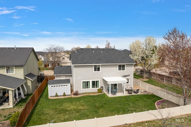 2801 W Lost Rpds, Meridian, ID 83646 - rear view of property with a pergola, a patio area, a lawn, a fenced backyard, and a residential view