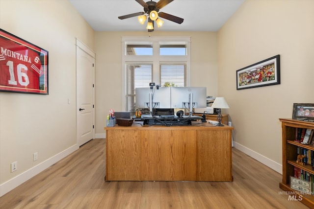 550 W Heikes Ln, Eagle, ID 83616 - office area with a ceiling fan, light wood-style flooring, and baseboards