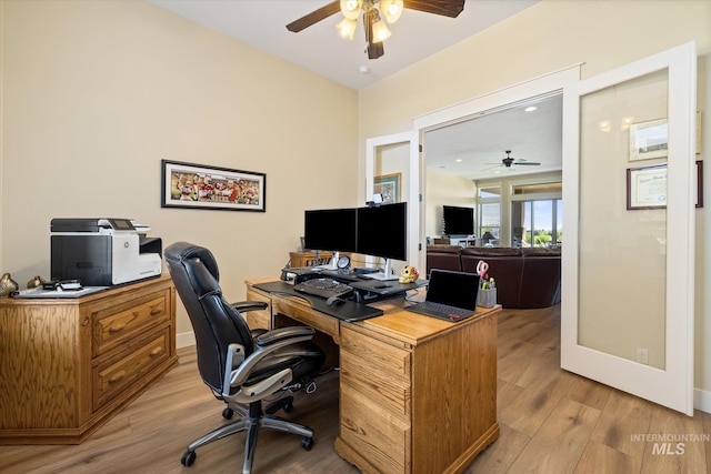 550 W Heikes Ln, Eagle, ID 83616 - office with ceiling fan, light wood-style floors, and baseboards