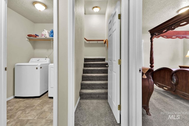 11793 Shelburne, Caldwell, ID 83605 - staircase featuring washer and dryer, a textured ceiling, and baseboards