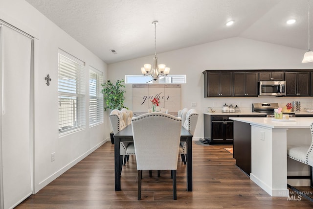 2701 N Ice Fire Pl, Star, ID 83669 - dining room featuring lofted ceiling, a chandelier, dark wood finished floors, and recessed lighting
