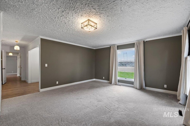 905 S Canyon St, Nampa, ID 83686 - spare room featuring carpet floors, ornamental molding, baseboards, and a textured ceiling