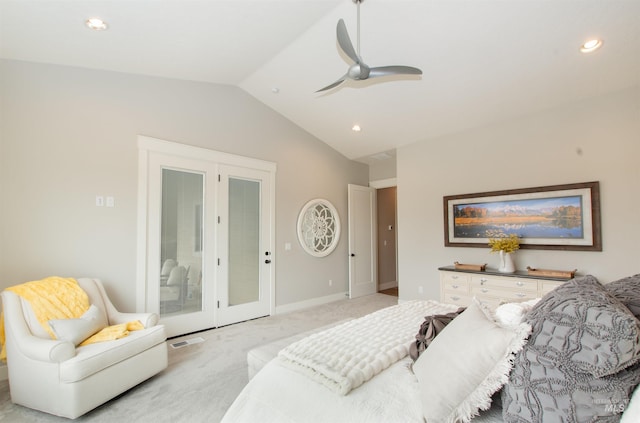 14050 Hidalgo Ranch Pl, Nampa, ID 83651 - bedroom featuring light colored carpet, recessed lighting, vaulted ceiling, and french doors