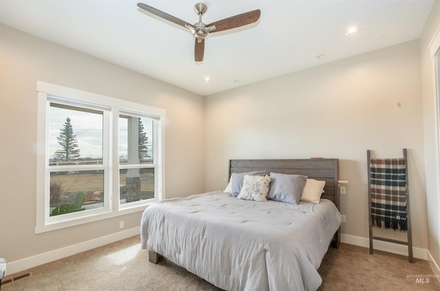 14050 Hidalgo Ranch Pl, Nampa, ID 83651 - bedroom featuring carpet, a ceiling fan, baseboards, recessed lighting, and visible vents
