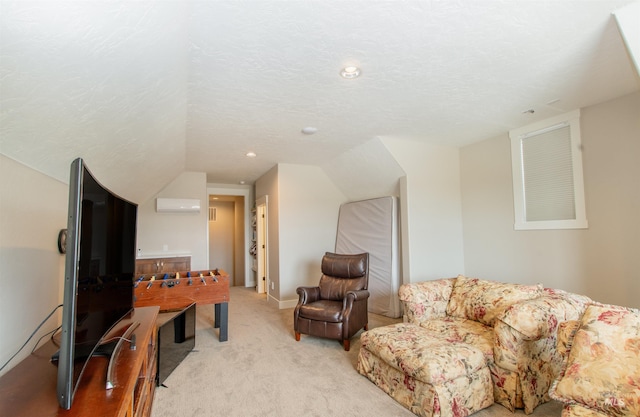 14050 Hidalgo Ranch Pl, Nampa, ID 83651 - living area featuring light colored carpet, vaulted ceiling, and a wall mounted air conditioner