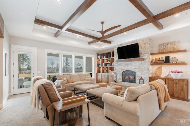 14050 Hidalgo Ranch Pl, Nampa, ID 83651 - living area with a ceiling fan, coffered ceiling, and beam ceiling