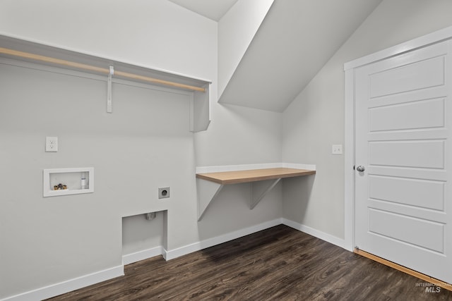 washroom featuring washer hookup, laundry area, dark wood finished floors, and electric dryer hookup