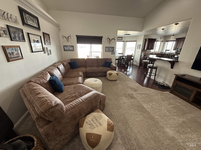 2486 E 3745, Twin Falls, ID 83301 - living area featuring dark wood-style floors and lofted ceiling
