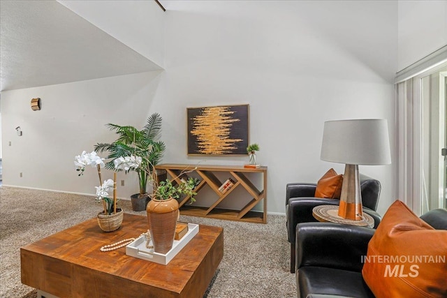 300 Morrison Unit 643, Twin Falls, ID 83301 - carpeted living area featuring lofted ceiling and baseboards