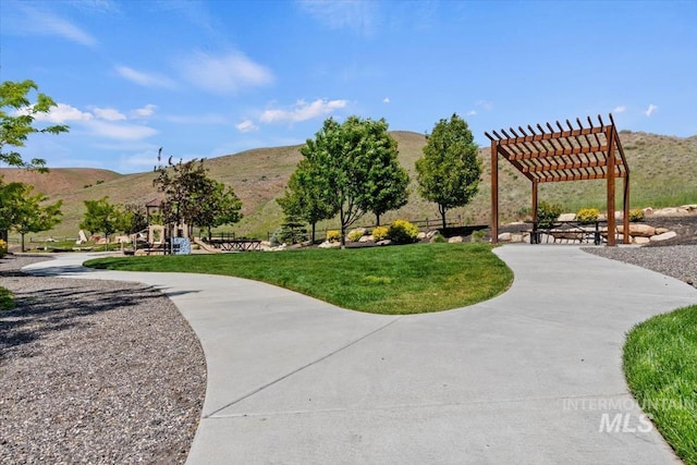 5085 S Taboo Pl, Boise, ID 83716 - view of community with a pergola, a mountain view, and a lawn