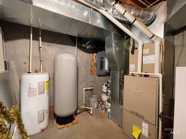 utility room with electric panel and electric water heater