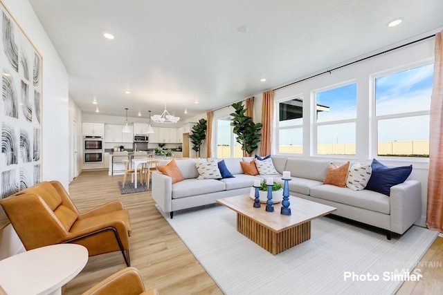 living room with light hardwood / wood-style floors