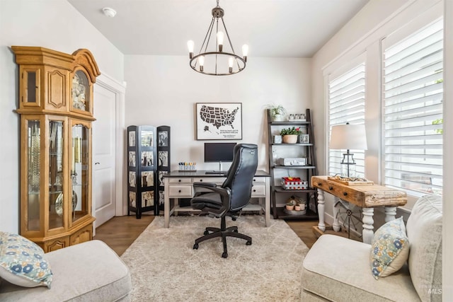 9115 S Palena Ave, Kuna, ID 83634 - office space with a chandelier and wood finished floors