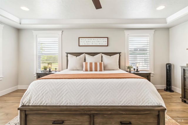 9115 S Palena Ave, Kuna, ID 83634 - bedroom with multiple windows, a tray ceiling, baseboards, and recessed lighting