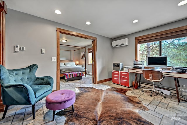 10 Daggett Rim, Boise, ID 83716 - office area with an AC wall unit, recessed lighting, baseboards, stone tile flooring, and a baseboard heating unit