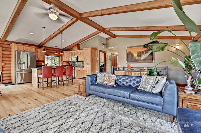 10 Daggett Rim, Boise, ID 83716 - living area with light wood-style flooring, a ceiling fan, and rustic walls