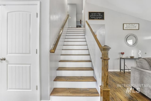 1003 Lauren Ln, Filer, ID 83328 - staircase with lofted ceiling and wood finished floors
