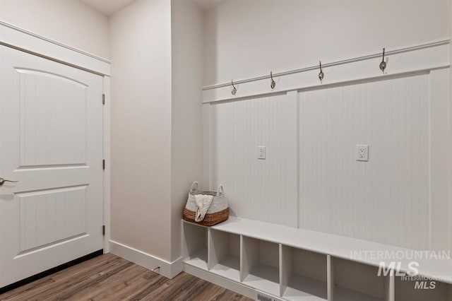 mudroom with hardwood / wood-style flooring