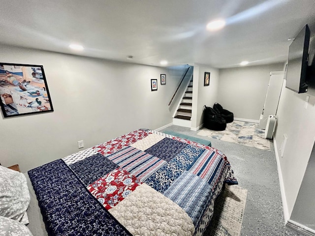 bedroom featuring recessed lighting and baseboards