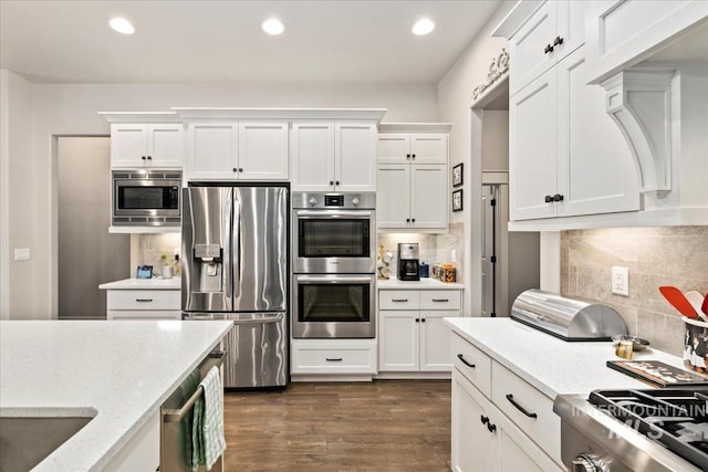 547 S Rivermist Ave, Star, ID 83669 - kitchen featuring stainless steel appliances, tasteful backsplash, white cabinets, recessed lighting, and dark wood-style floors