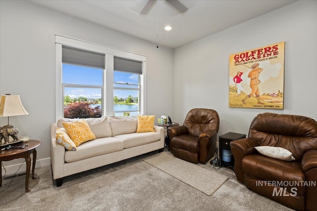 547 S Rivermist Ave, Star, ID 83669 - living area featuring carpet flooring, ceiling fan, and recessed lighting