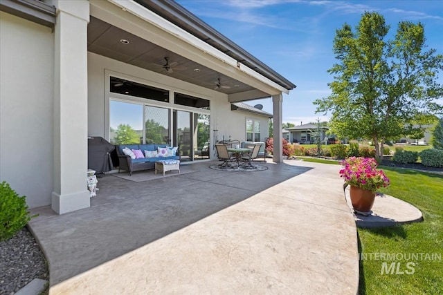 547 S Rivermist Ave, Star, ID 83669 - view of patio / terrace with an outdoor living space, a ceiling fan, and outdoor dining space
