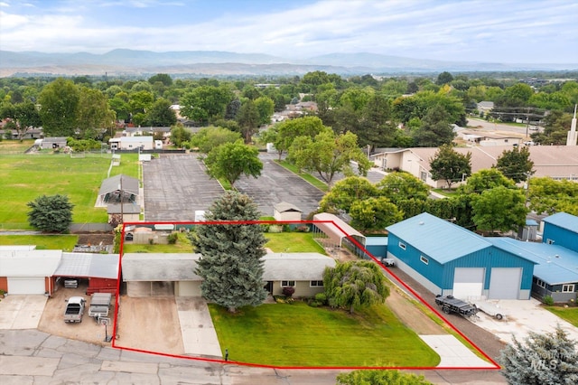 222 Dawn St, Eagle, ID 83616 - aerial overview of property's location with property parcel outlined and a mountainous background