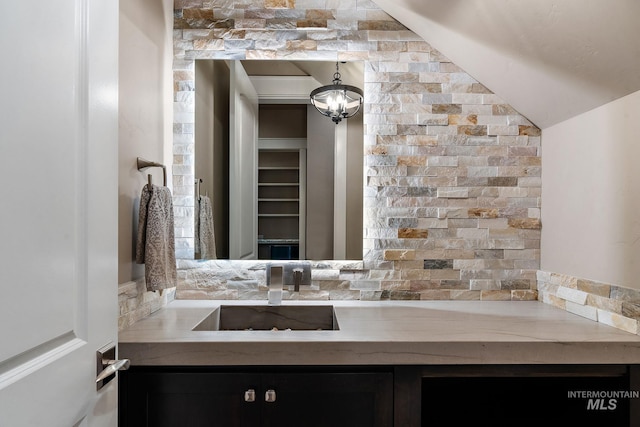 1358 N Morehouse Ave, Eagle, ID 83616 - bathroom with lofted ceiling and vanity
