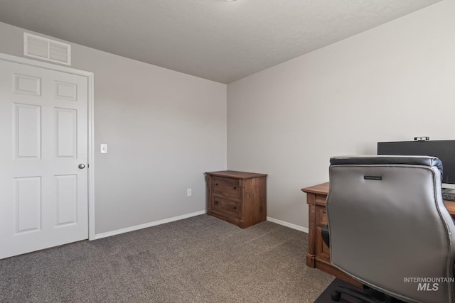 office area featuring dark carpet