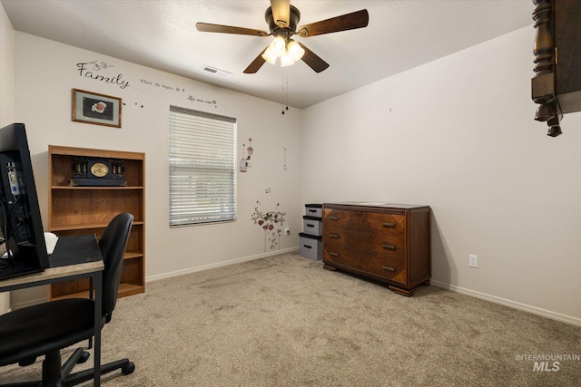 4590 E Stone Falls Dr, Nampa, ID 83686 - home office featuring light carpet, ceiling fan, and baseboards